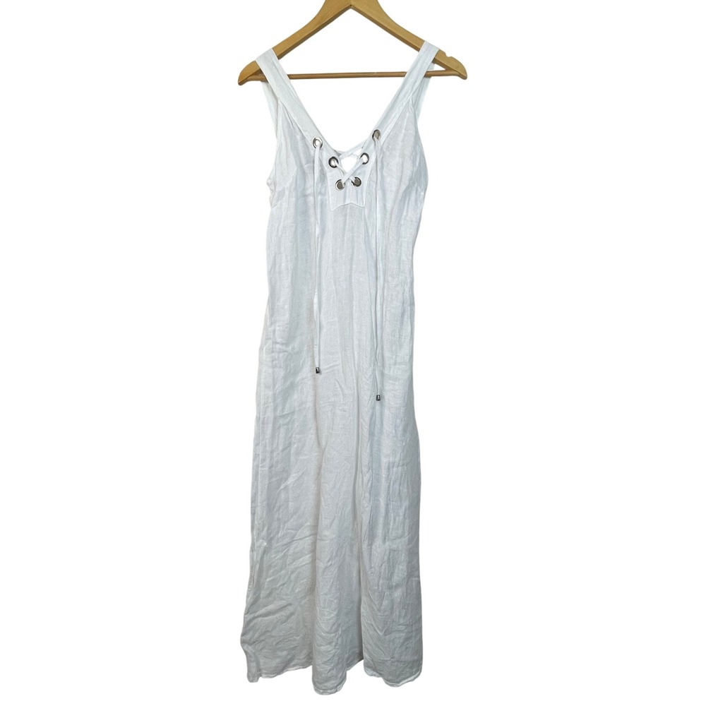 Laura Gotti Made in Italy White Lace Up Maxi Dress Women's Size S Boho Resort